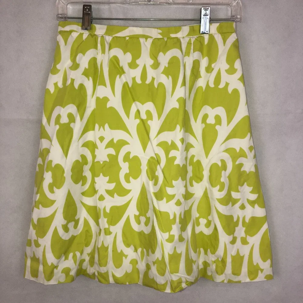 J. Crew Damasque Green/White Skirt Size 0 - Picture 1 of 3